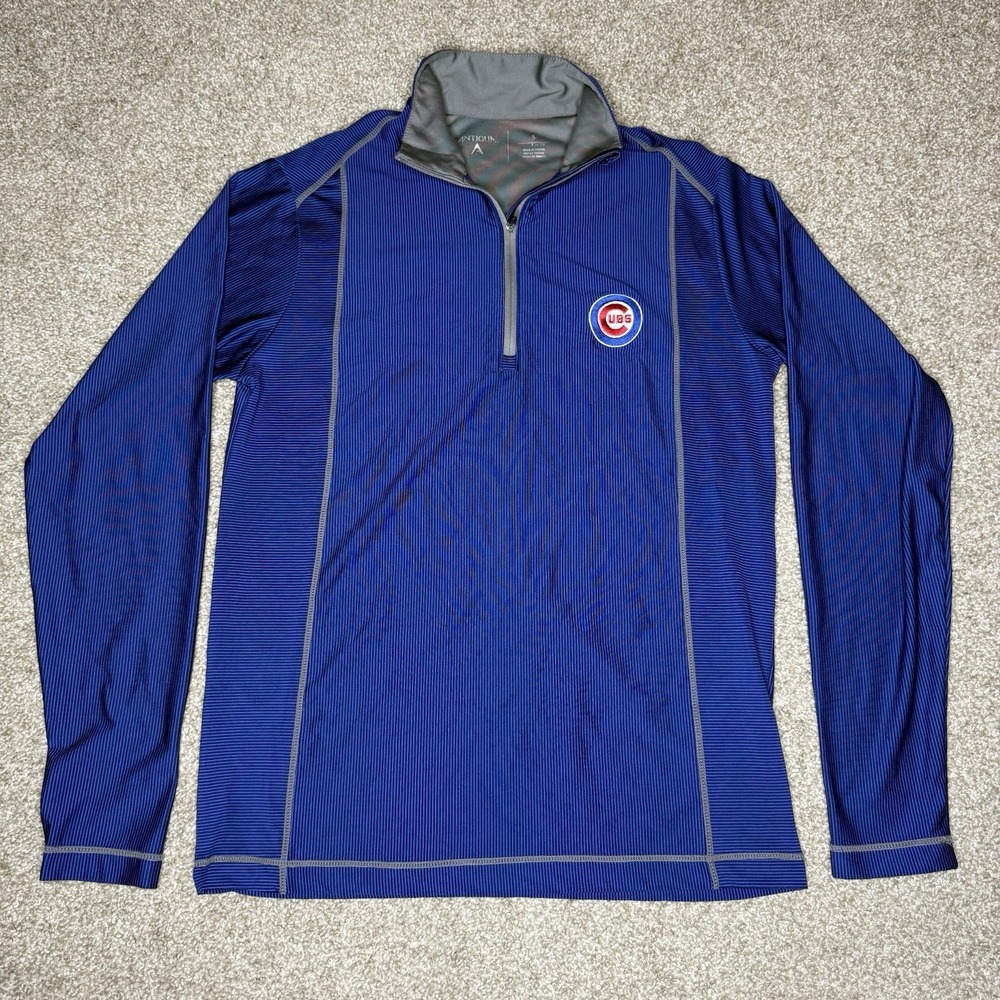 Chicago Cubs Antigua Men's Small 1/4 Zip Pullover Red/Blue Pinstripe MLB Logo
